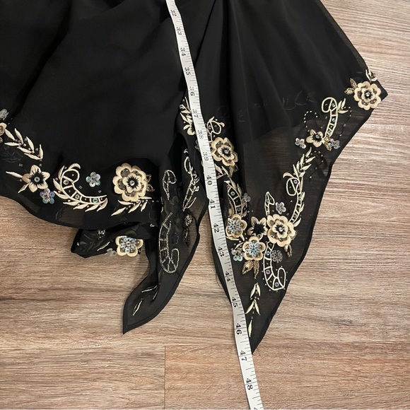 Vintage R&M Richards Black Floral Handkerchief Hem Dress 14P Y2K Fairy Flapper - Picture 9 of 11